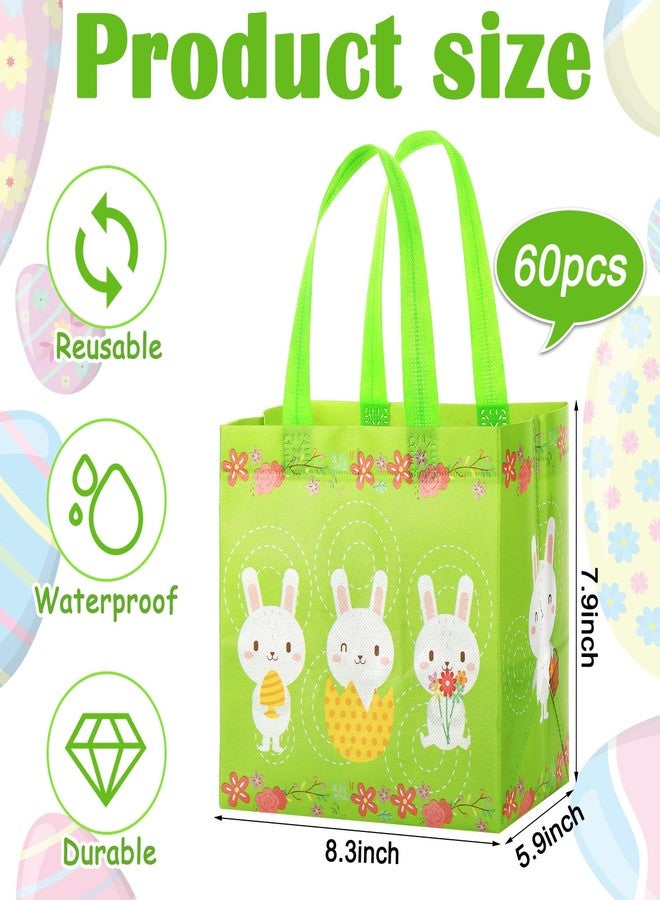 Locmeo 60 Pcs Easter Gift Bags with Handles Bulk Non Woven Reusable Bunny Egg Hunt Bags Easter Basket Tote Treat Goodie Bags for Easter Party Supplies Spring Holiday Gifts Wrapping, 8.3×7.9×5.9in - Image 2